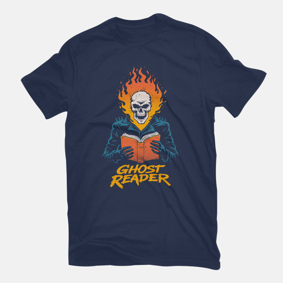 Ghost Reader – Fantasy Graphic T-Shirt in navy, flat-lay product view