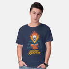 Model wearing navy Ghost Reader – Fantasy Graphic T-Shirt