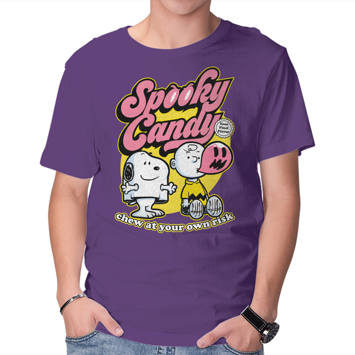Spooky Beagle Candy – Halloween Graphic T-Shirt in purple, product display