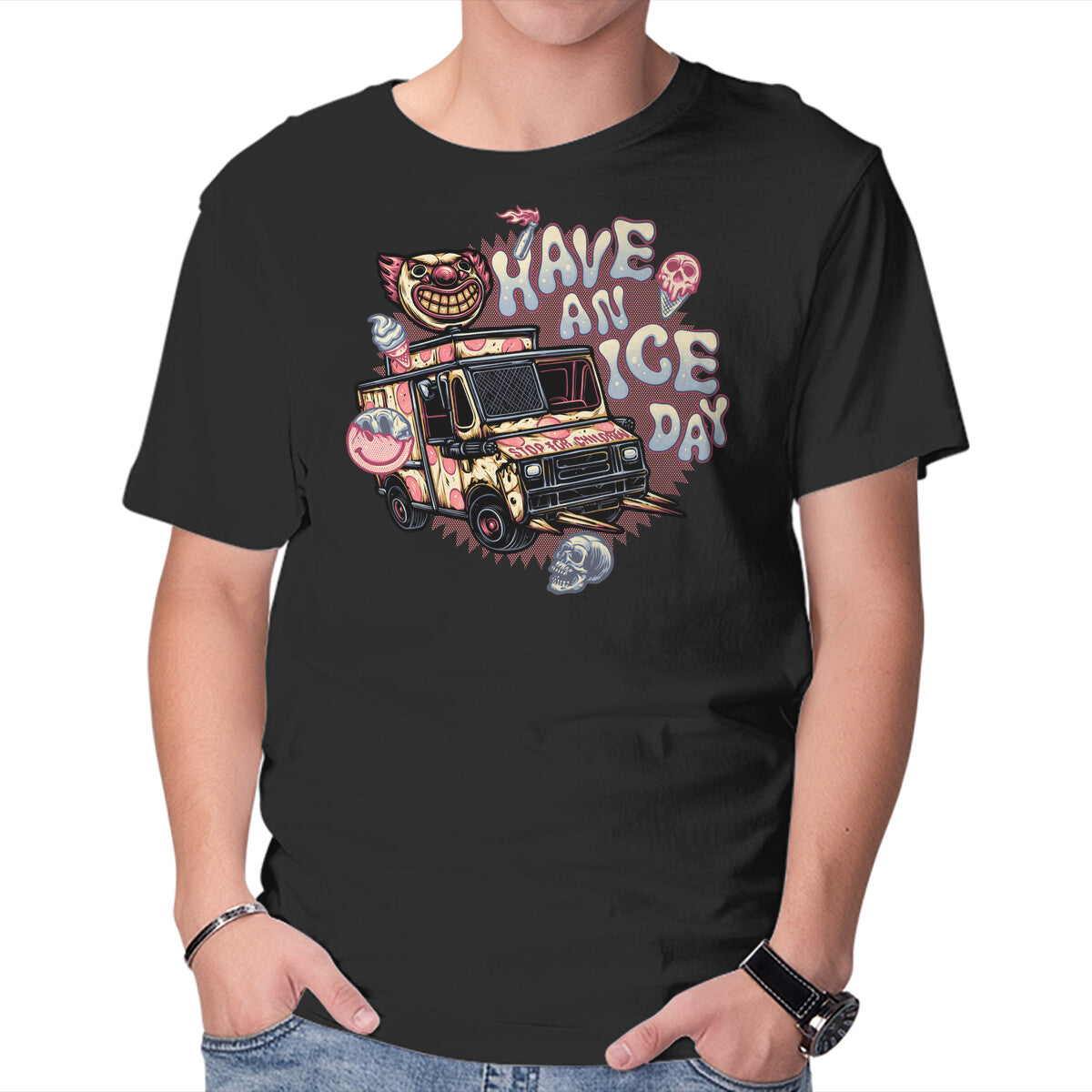 Have An Ice Day – Horror Graphic T-Shirt in black, product display