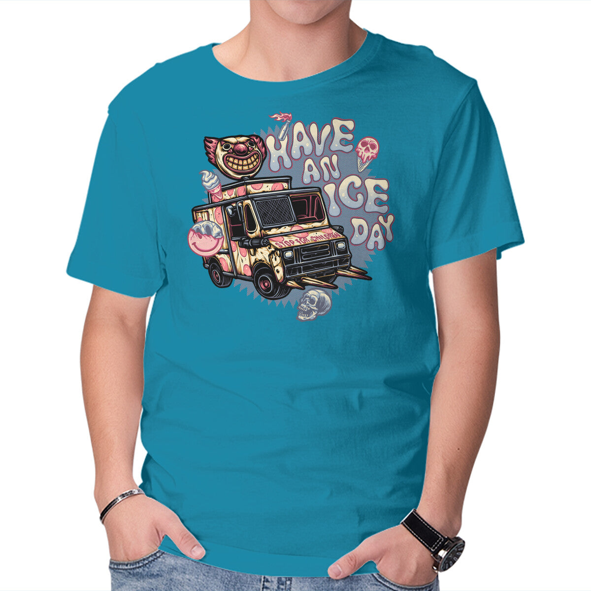 Have An Ice Day – Horror Graphic T-Shirt in turquoise, product display