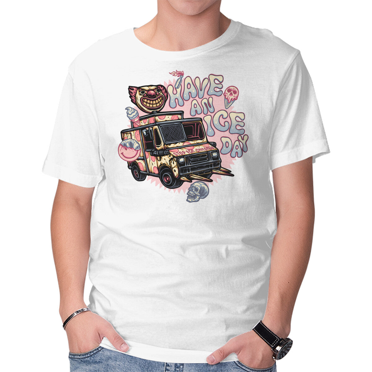 Have An Ice Day – Horror Graphic T-Shirt in white, product display