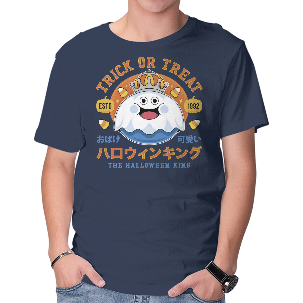 King Slime Halloween – Halloween Graphic T-Shirt in navy, product display