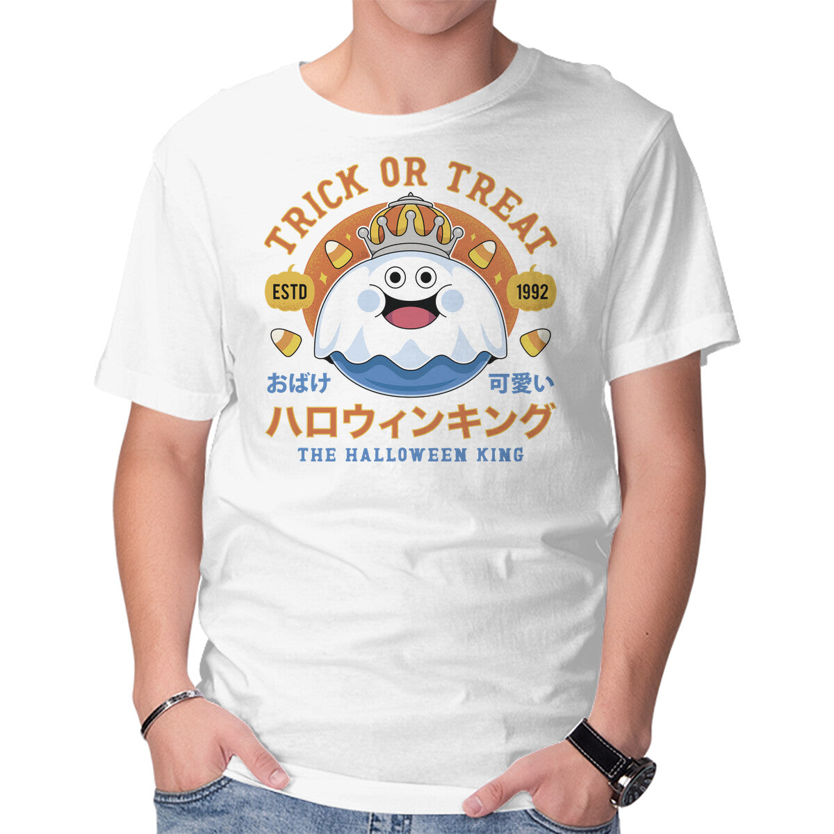 King Slime Halloween – Halloween Graphic T-Shirt in white, product display