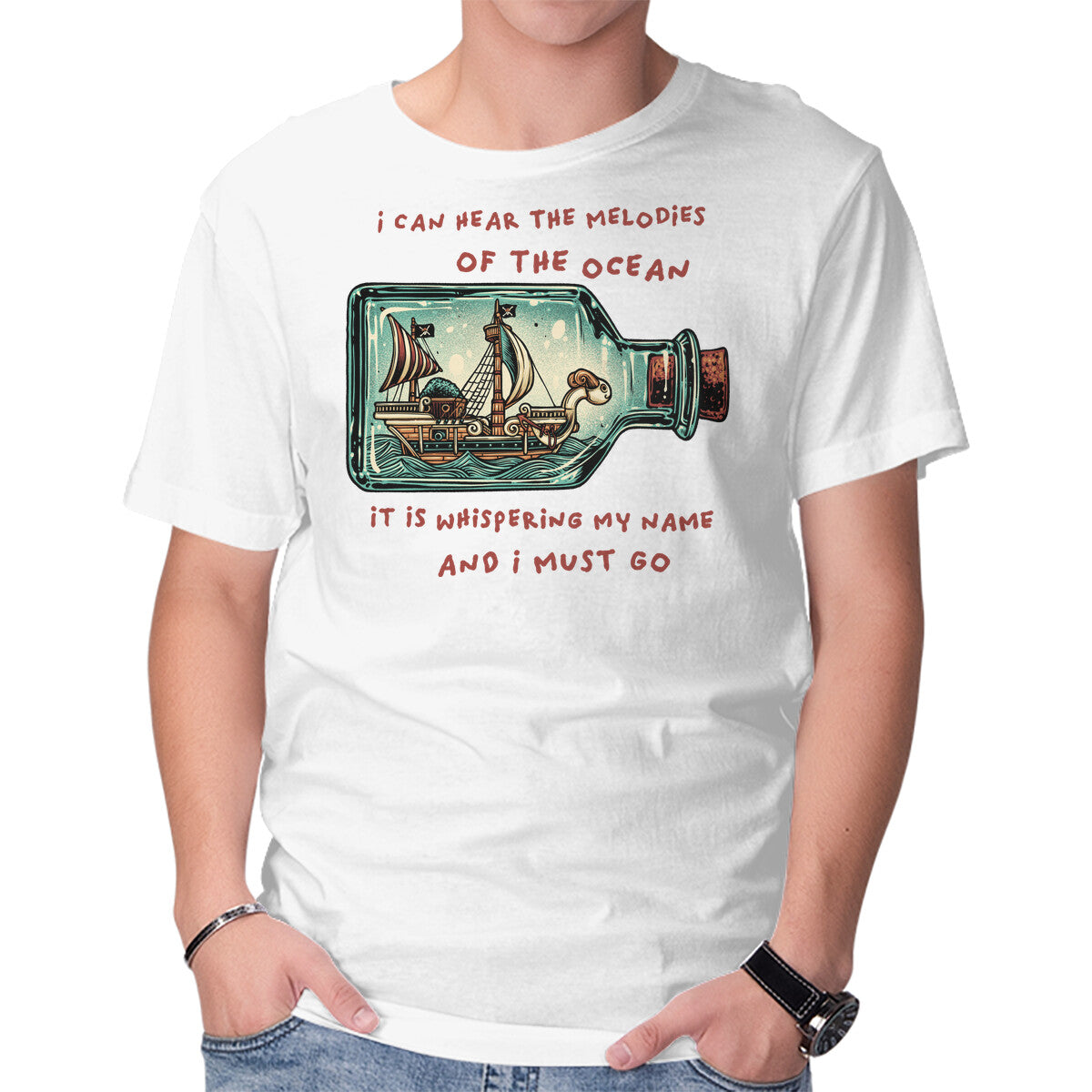 Pirate Ship In A Bottle – Anime Graphic T-Shirt in white, product display