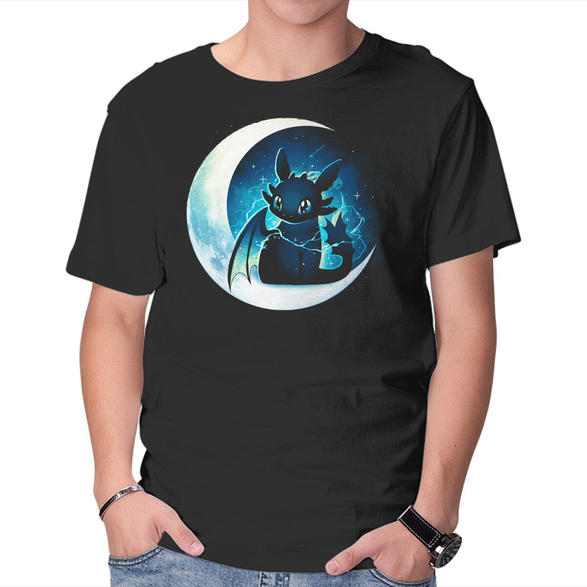 Dragon Moon Star – Fantasy Graphic T-Shirt in black, product display