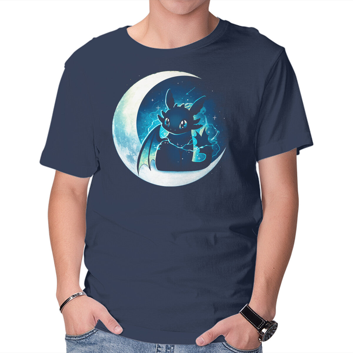 Dragon Moon Star – Fantasy Graphic T-Shirt in navy, product display