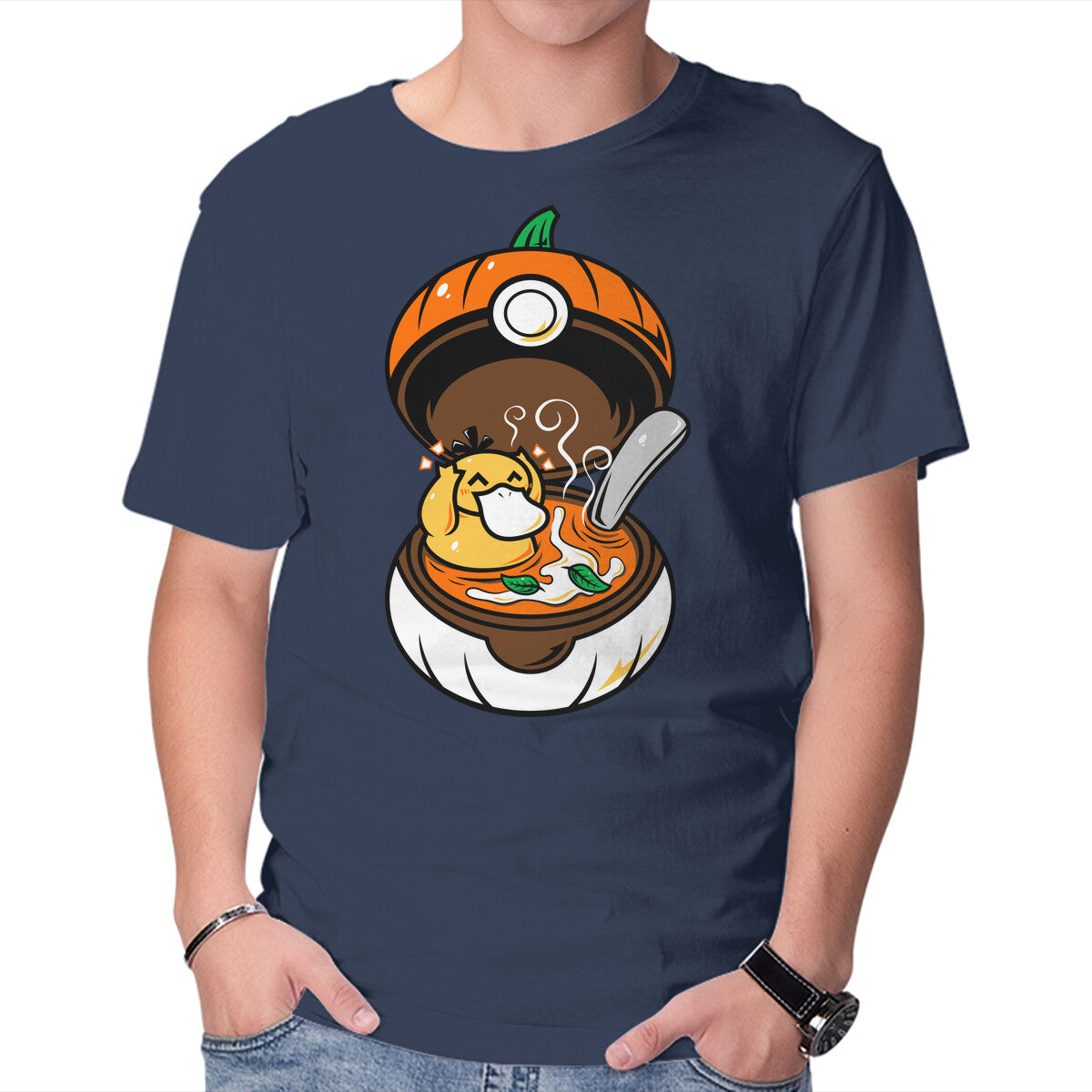 Pump-Mon Soup – Anime Graphic T-Shirt in navy, product display