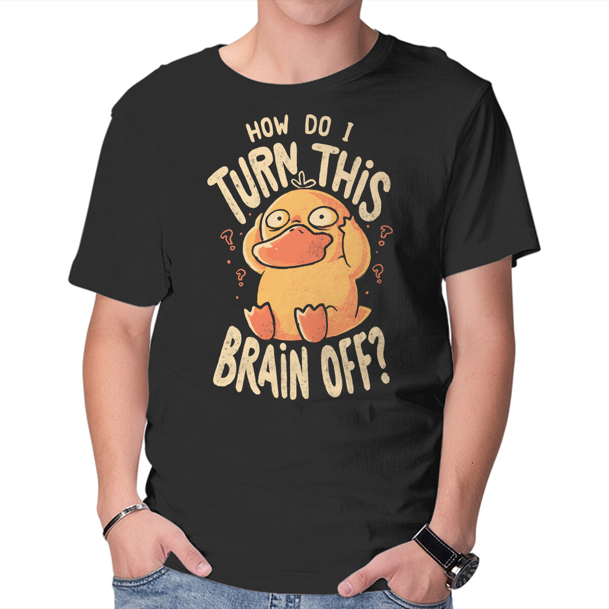 How Do I Turn This Brain Off – Anime Graphic T-Shirt in black, product display