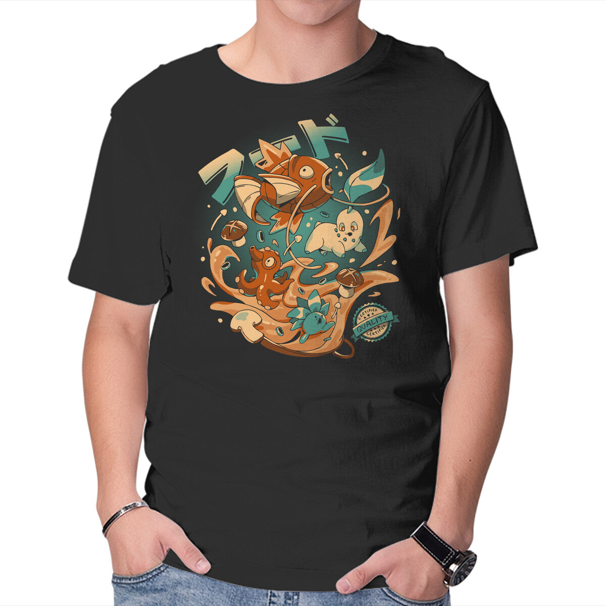 PokeMeshi – Anime Graphic T-Shirt in black, product display