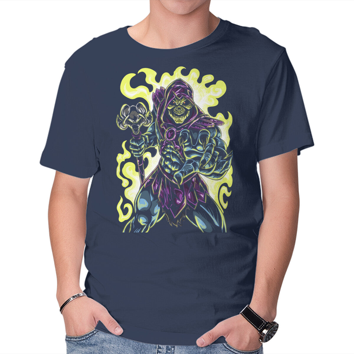 Evil Of The Greyskull – Fantasy Graphic T-Shirt in navy, product display