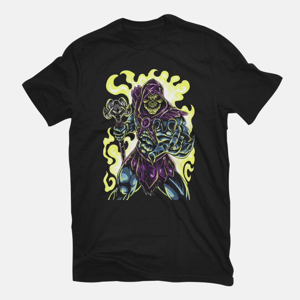 Evil Of The Greyskull – Fantasy Graphic T-Shirt in black, flat-lay product view