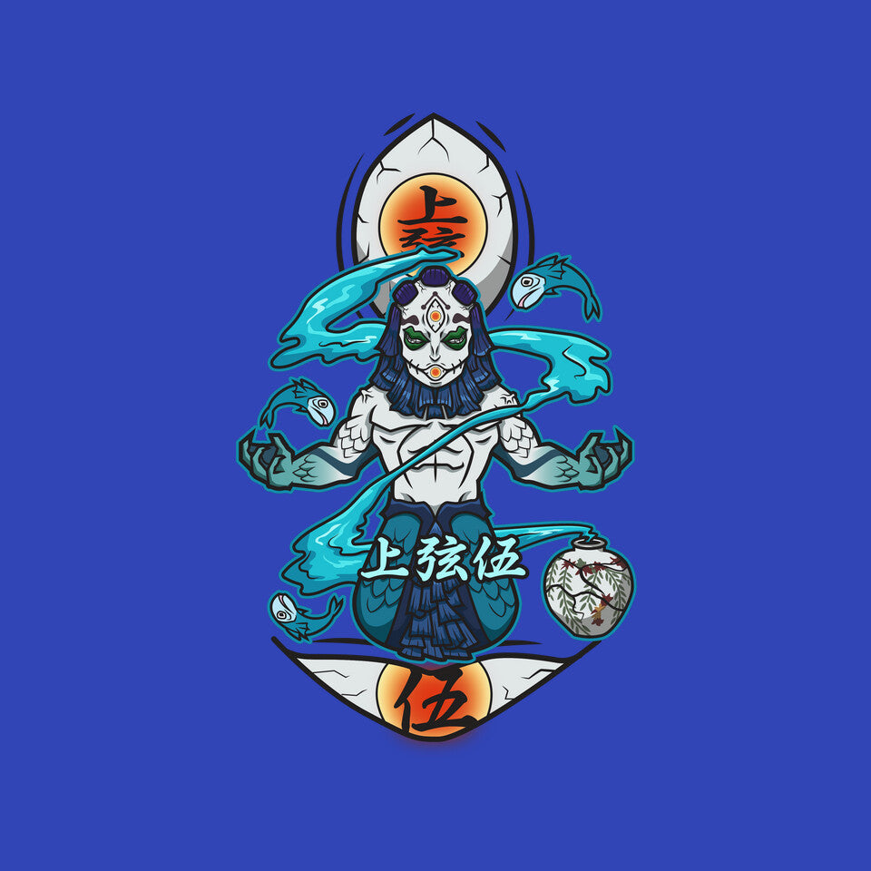 Gyokko – Anime Graphic T-Shirt design artwork for royal blue graphic T-shirt