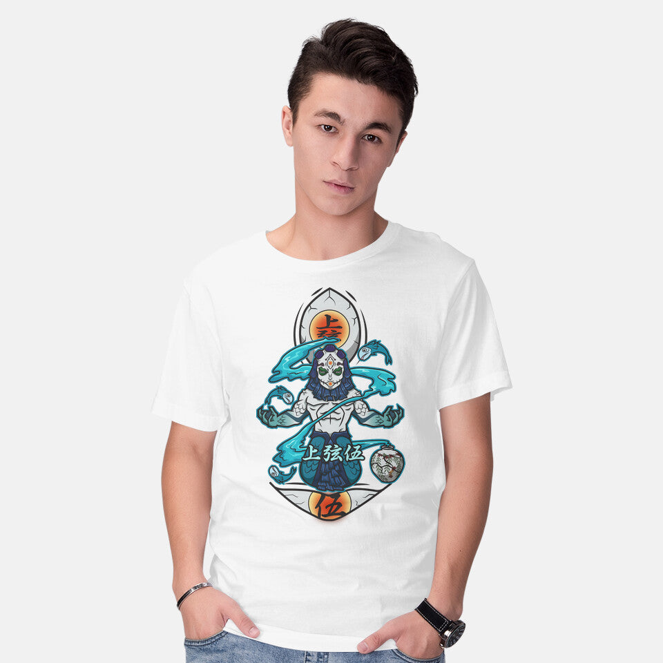 Model wearing white Gyokko – Anime Graphic T-Shirt