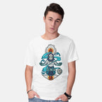 Model wearing white Gyokko – Anime Graphic T-Shirt