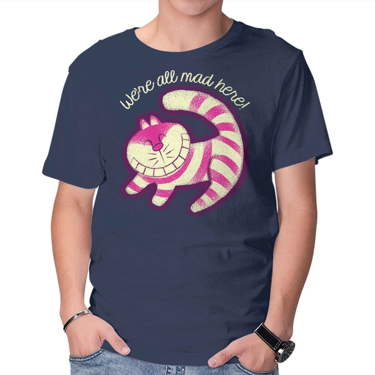 All Mad Here – Fantasy Graphic T-Shirt in navy, product display