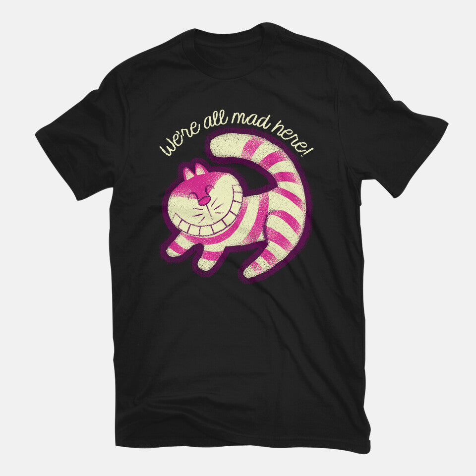 All Mad Here – Fantasy Graphic T-Shirt in black, flat-lay product view