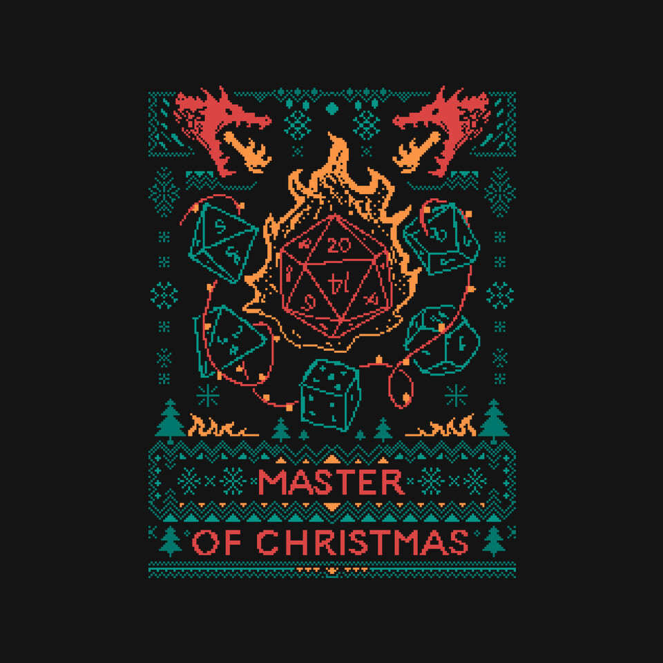 Master Of Christmas Dice – Gaming Graphic T-Shirt design artwork for black graphic T-shirt