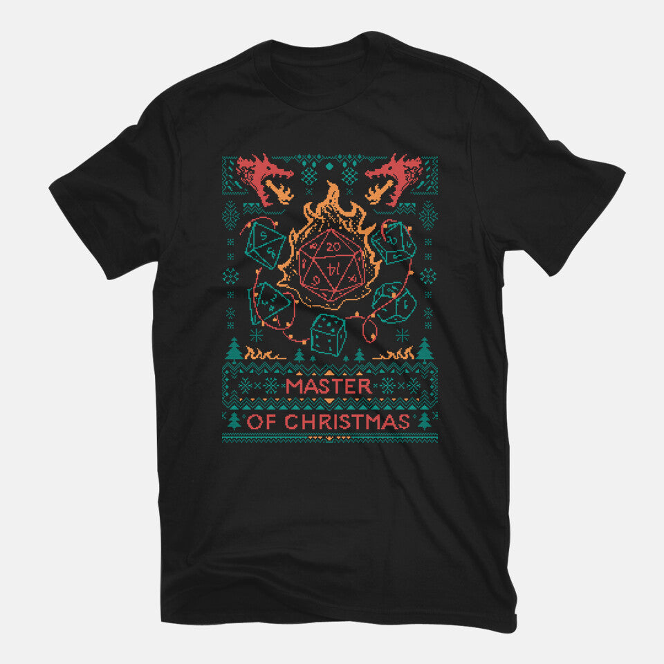 Master Of Christmas Dice – Gaming Graphic T-Shirt in black, flat-lay product view