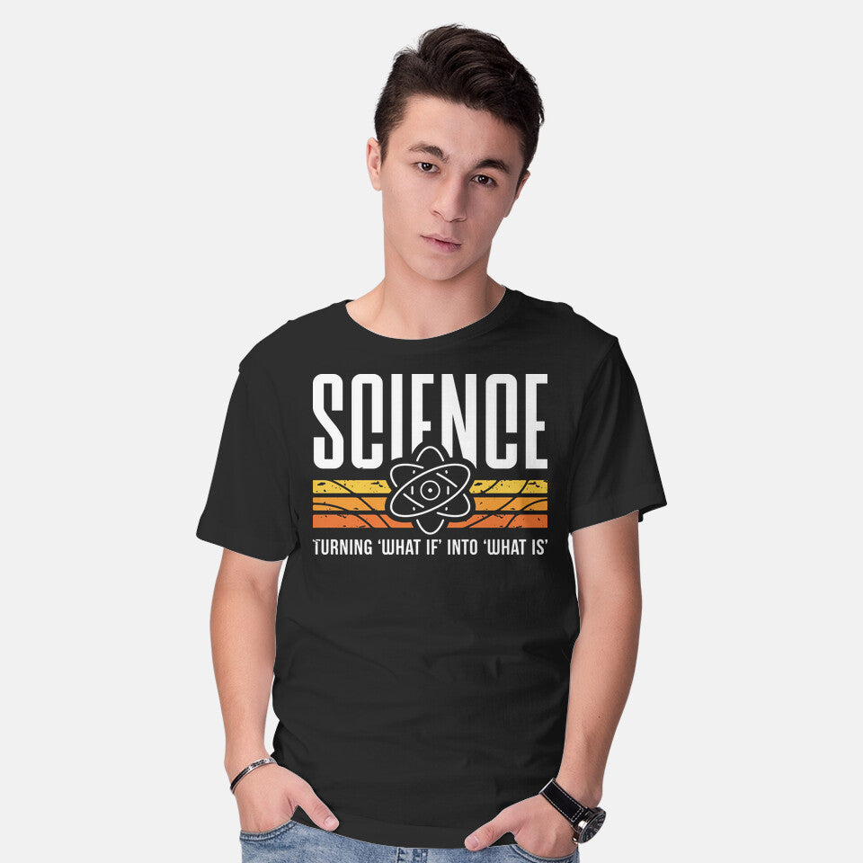 Model wearing black Into What Is – Retro Graphic T-Shirt
