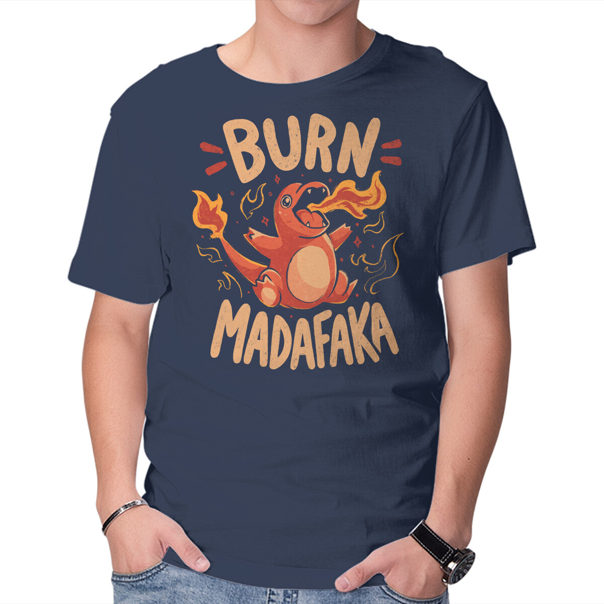 Burn Madafaka – Anime Graphic T-Shirt in navy, product display