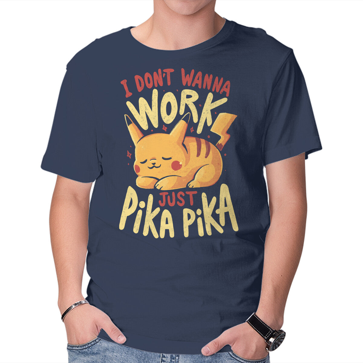 I Don't Wanna Work – Anime Graphic T-Shirt in navy, product display