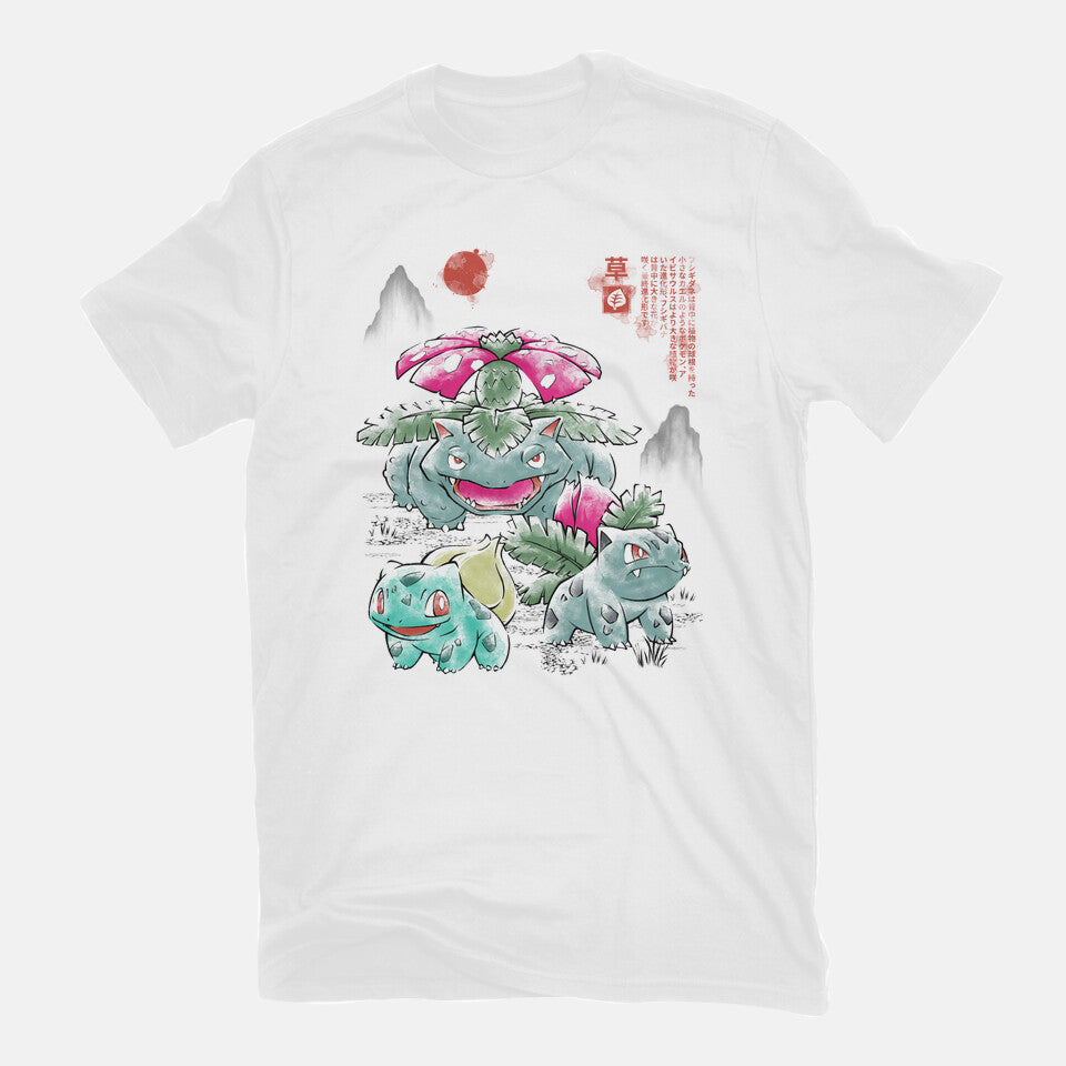 1st Gen Grass Evo Sumi-E – Anime Graphic T-Shirt in white, flat-lay product view