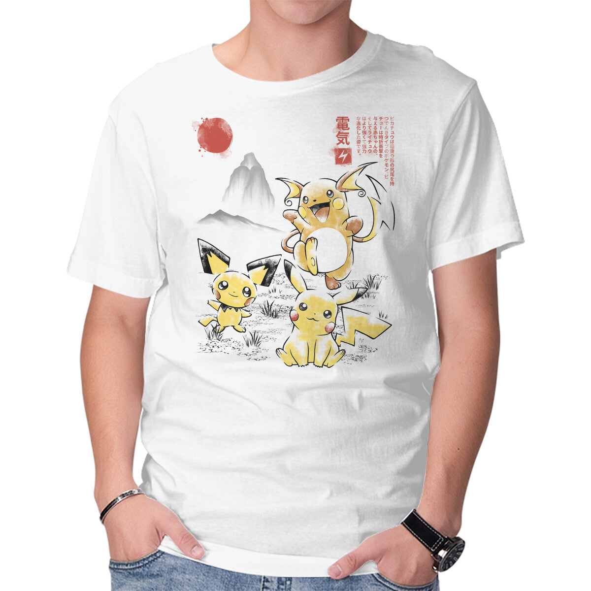 1st Gen Electric Evo Sumi-E – Anime Graphic T-Shirt in white, product display