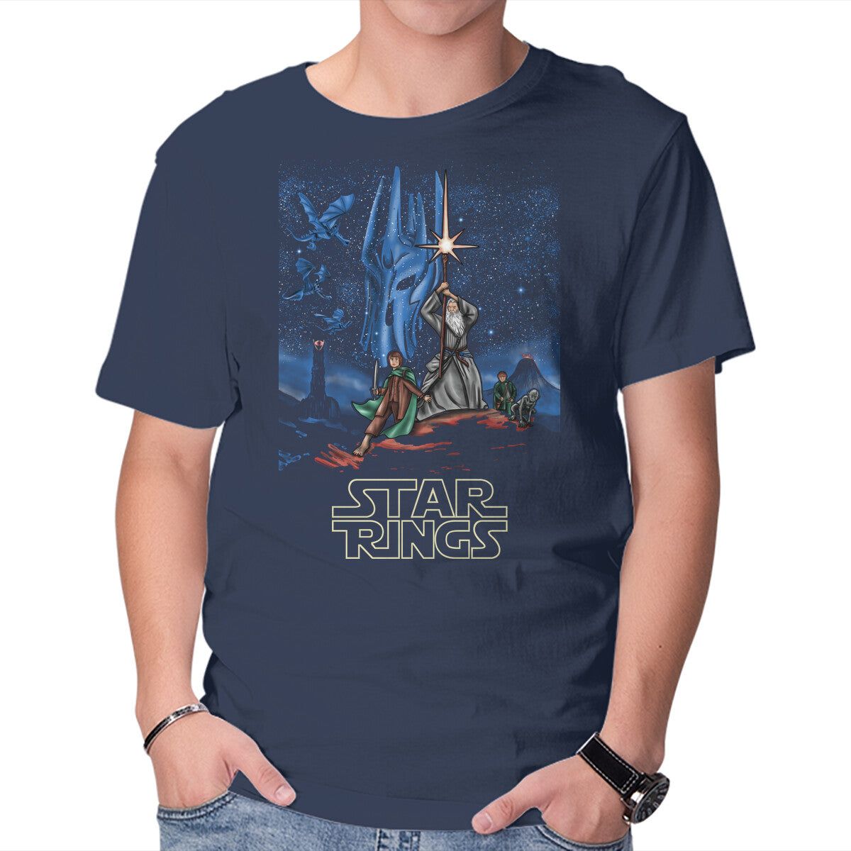Star Rings – Fantasy Graphic T-Shirt in navy, product display
