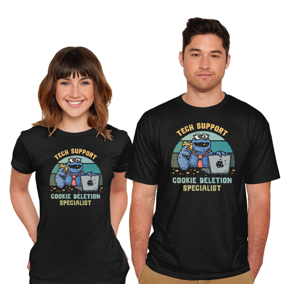 Model wearing black Cookie Deletion Specialist – Funny Graphic T-Shirt
