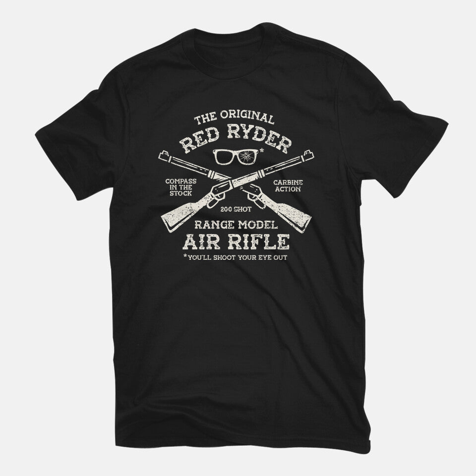 Red Ryder Air Rifle – Movie Graphic T-Shirt in black, flat-lay product view