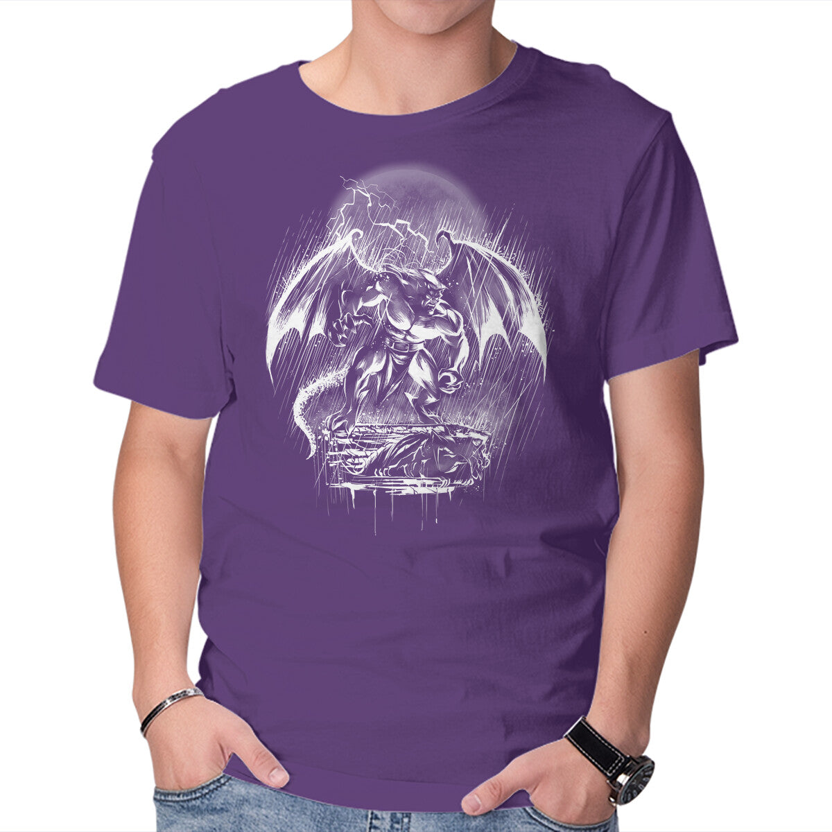 Gargoyle City – Sci-Fi Graphic T-Shirt in purple, product display