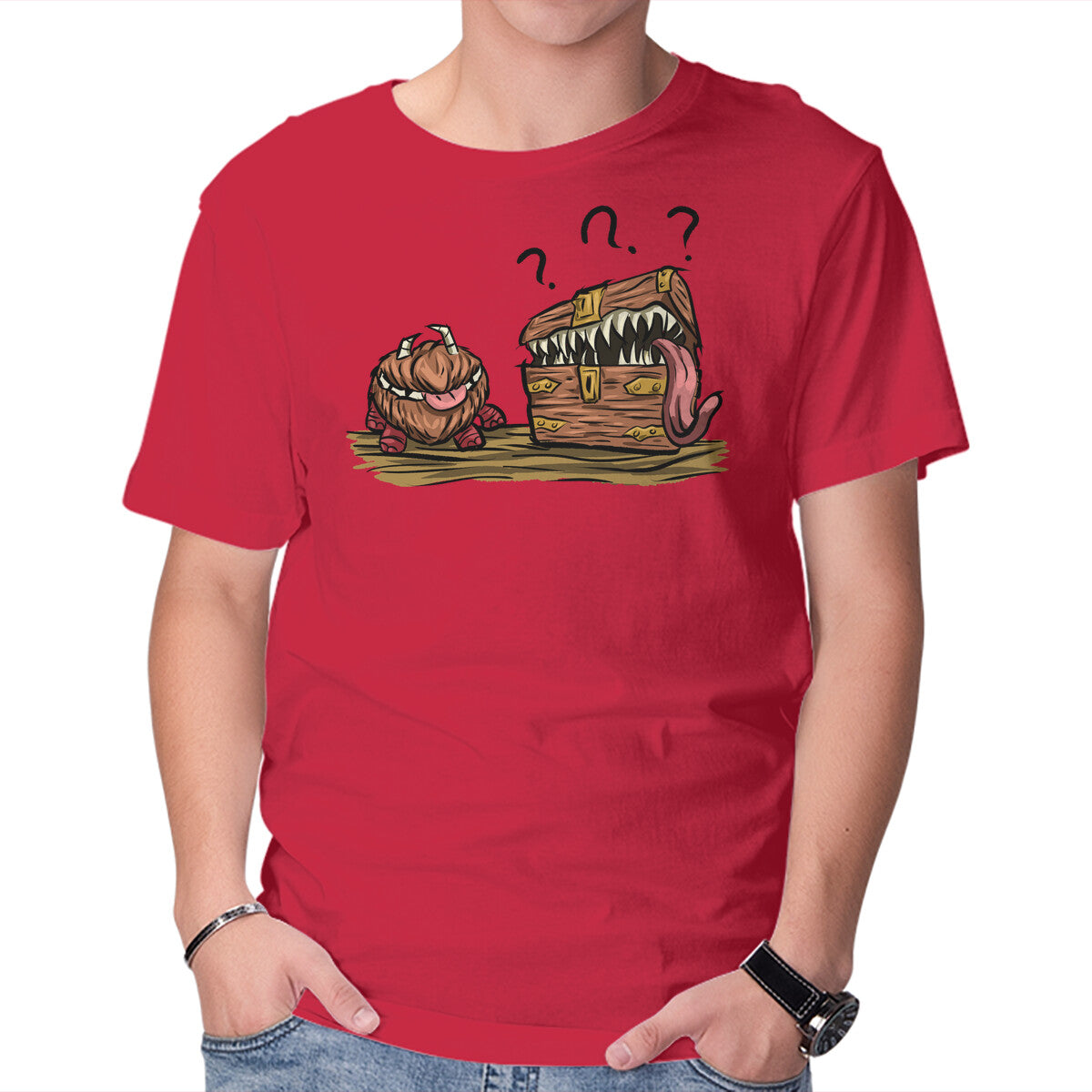 Two Mimics – Gaming Graphic T-Shirt in red, product display