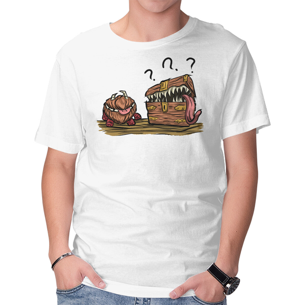 Two Mimics – Gaming Graphic T-Shirt in white, product display