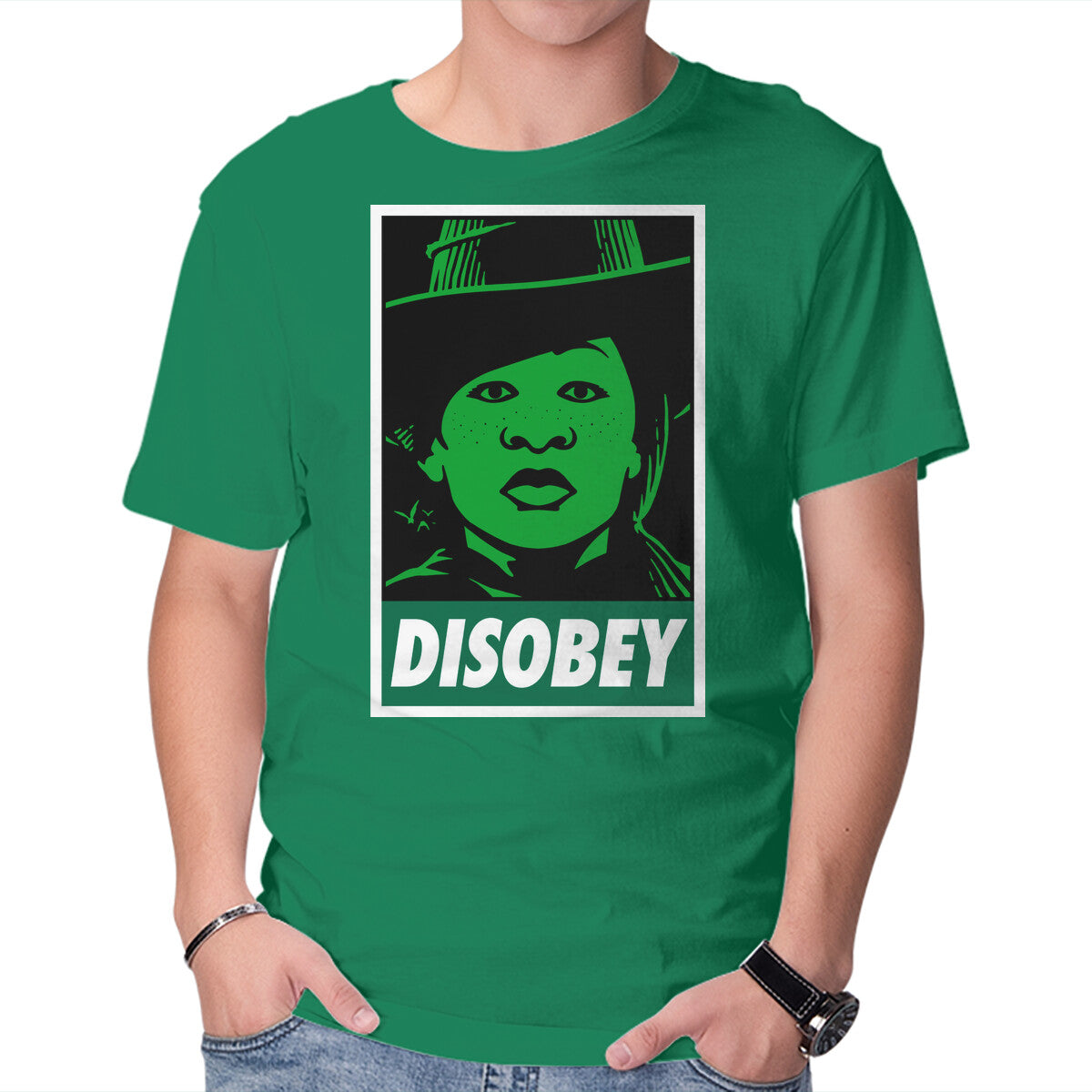 Disobey The Wizard – Fantasy Graphic T-Shirt in green, product display