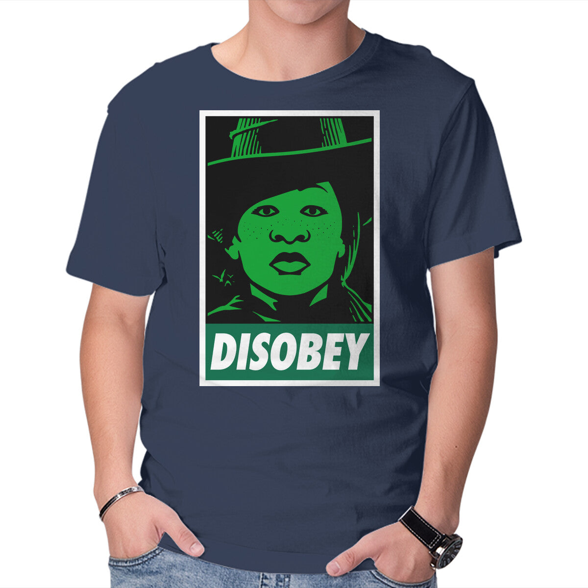 Disobey The Wizard – Fantasy Graphic T-Shirt in navy, product display