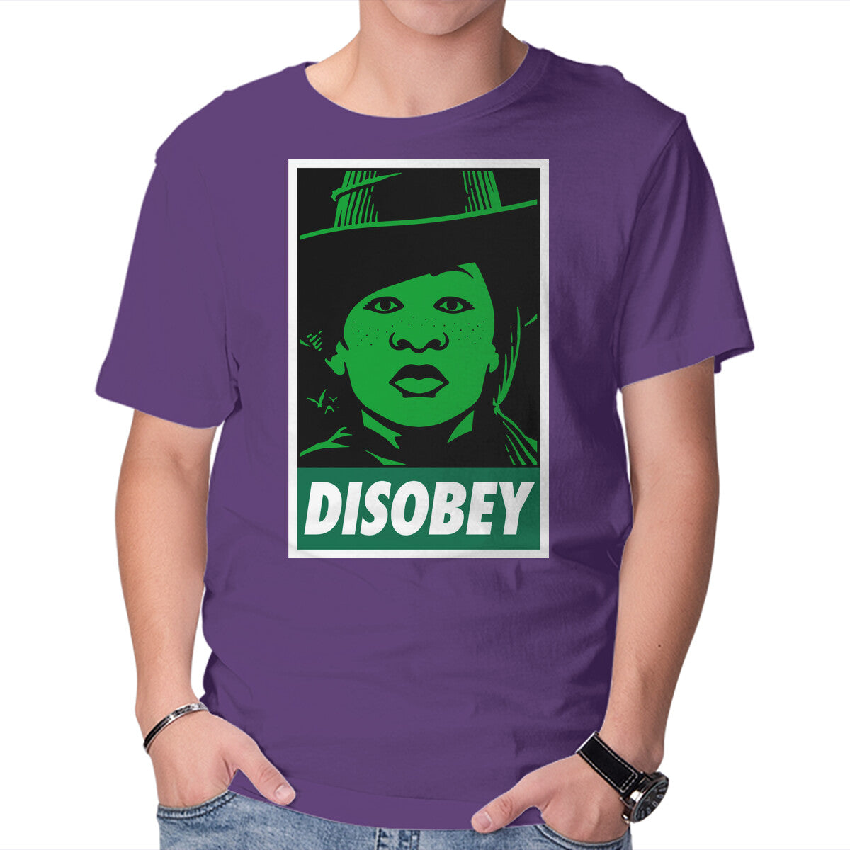 Disobey The Wizard – Fantasy Graphic T-Shirt in purple, product display