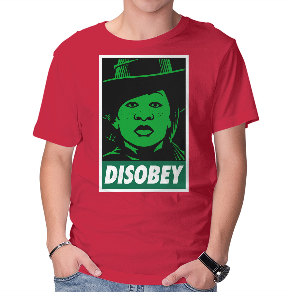 Disobey The Wizard – Fantasy Graphic T-Shirt in red, product display