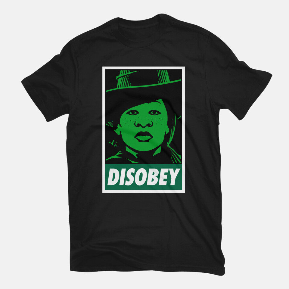 Disobey The Wizard – Fantasy Graphic T-Shirt in black, flat-lay product view