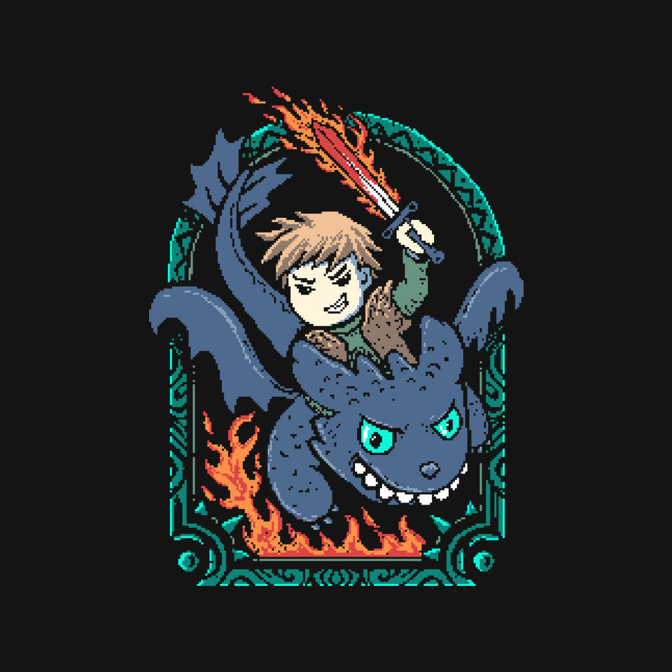 Dragon's Trainer – Fantasy Graphic T-Shirt design artwork for black graphic T-shirt