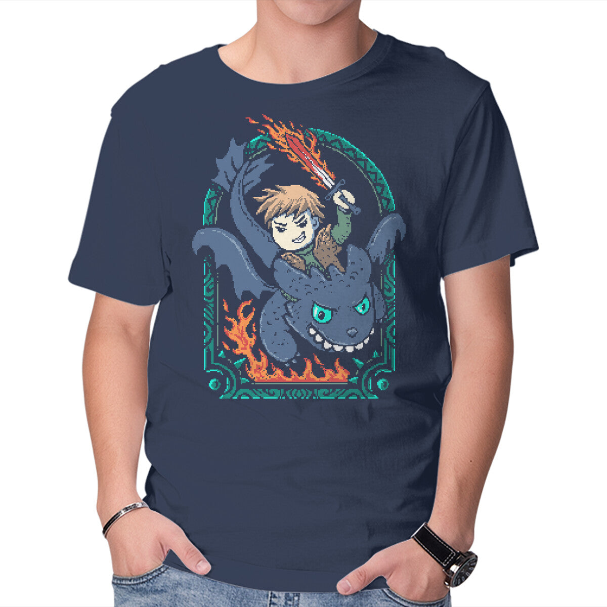 Dragon's Trainer – Fantasy Graphic T-Shirt in navy, product display