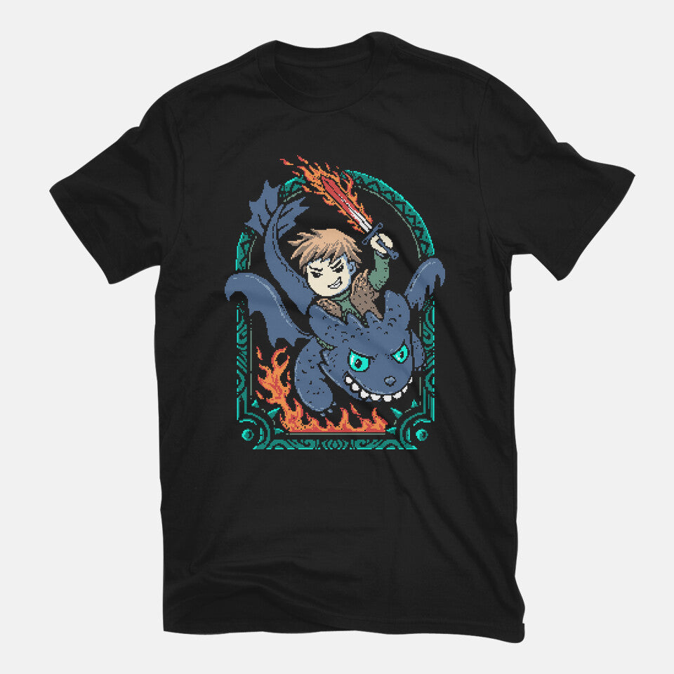 Dragon's Trainer – Fantasy Graphic T-Shirt in black, flat-lay product view