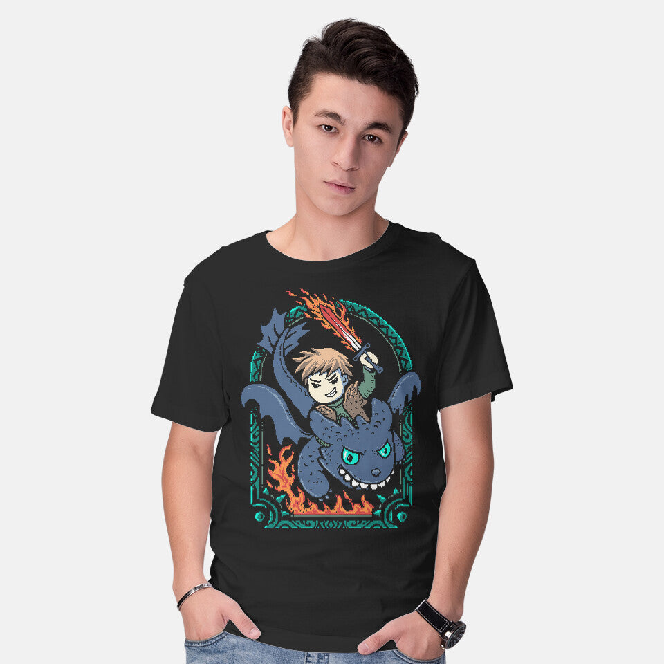 Model wearing black Dragon's Trainer – Fantasy Graphic T-Shirt