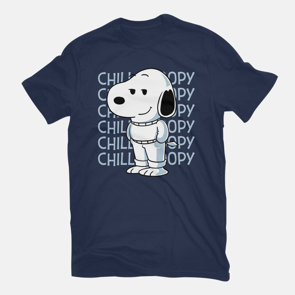 Chill Beagle – Funny Graphic T-Shirt in navy, flat-lay product view