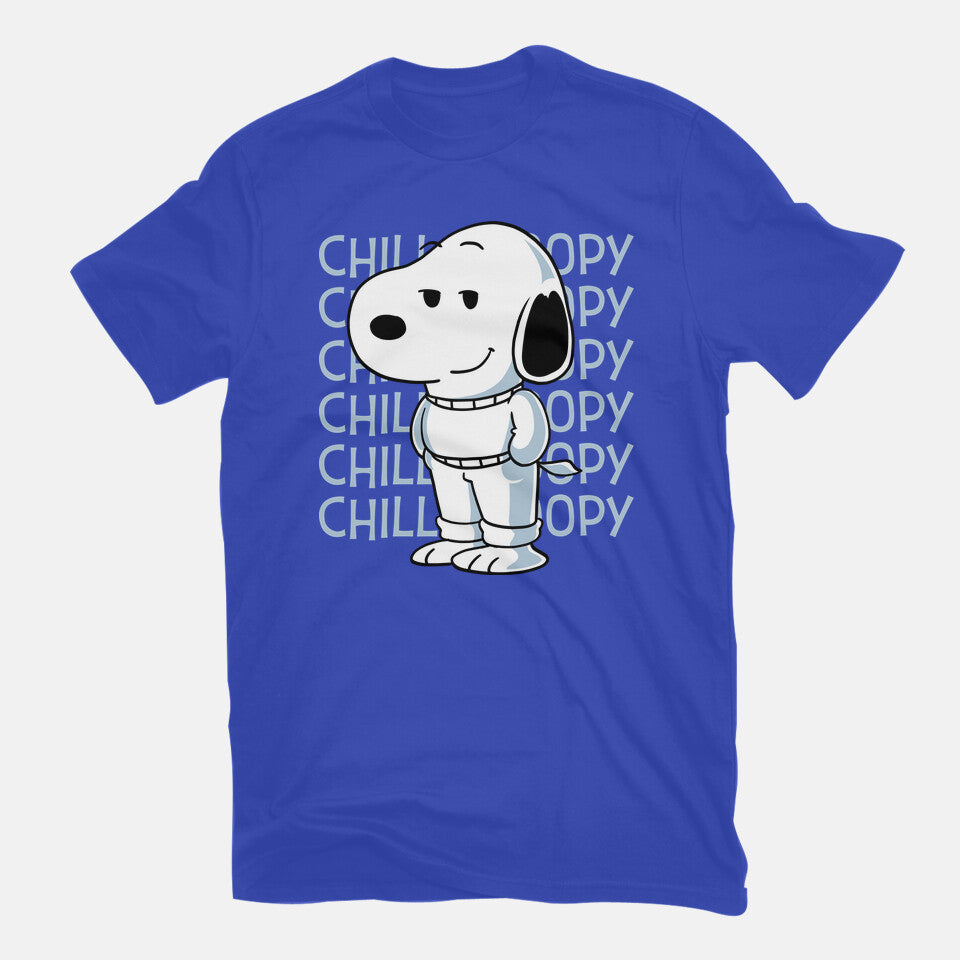 Chill Beagle – Funny Graphic T-Shirt in royal blue, flat-lay product view