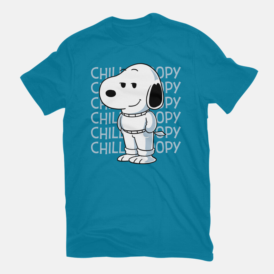 Chill Beagle – Funny Graphic T-Shirt in turquoise, flat-lay product view