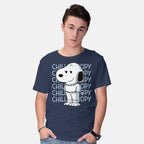 Model wearing navy Chill Beagle – Funny Graphic T-Shirt