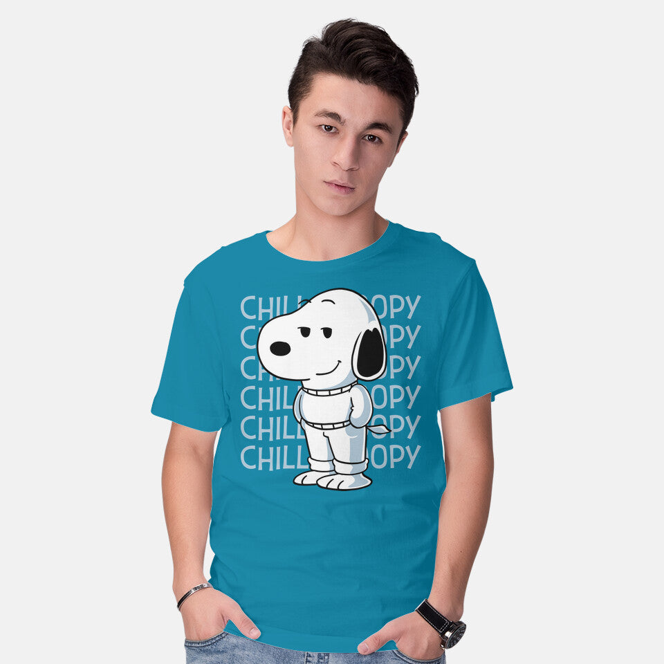 Model wearing turquoise Chill Beagle – Funny Graphic T-Shirt