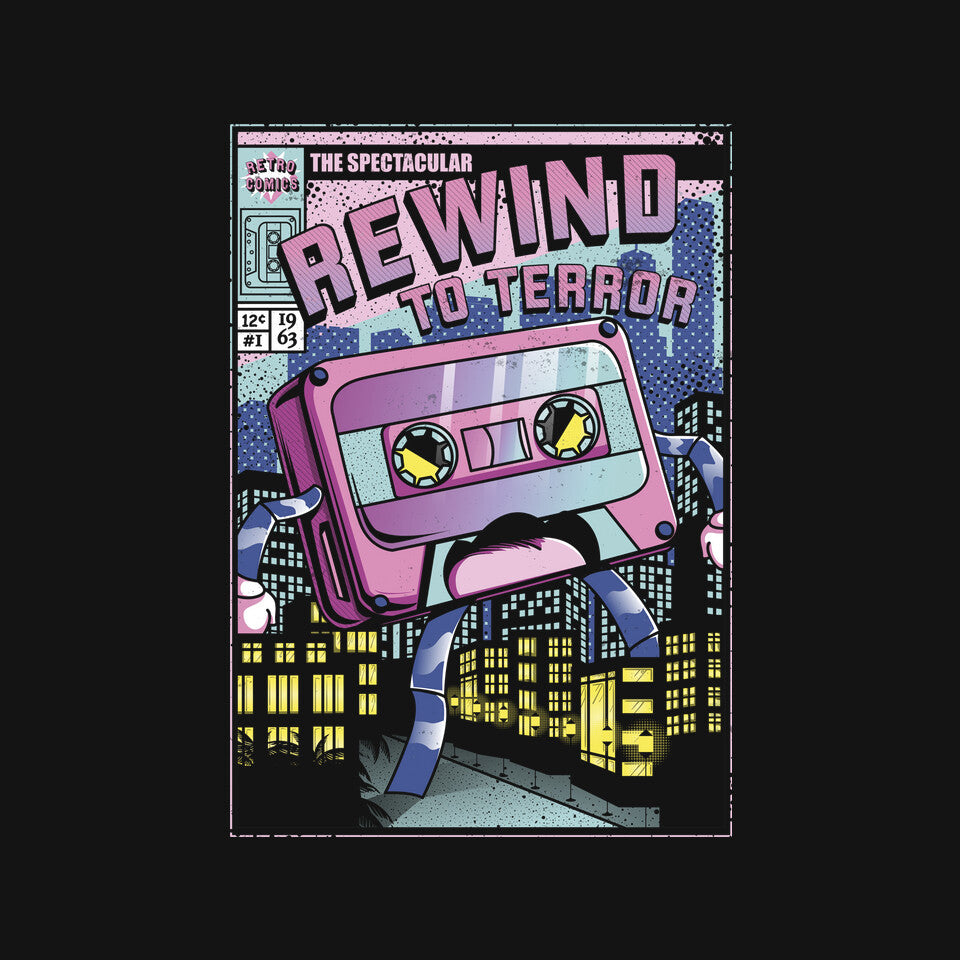 Rewind To Terror – Music Graphic T-Shirt design artwork for black graphic T-shirt