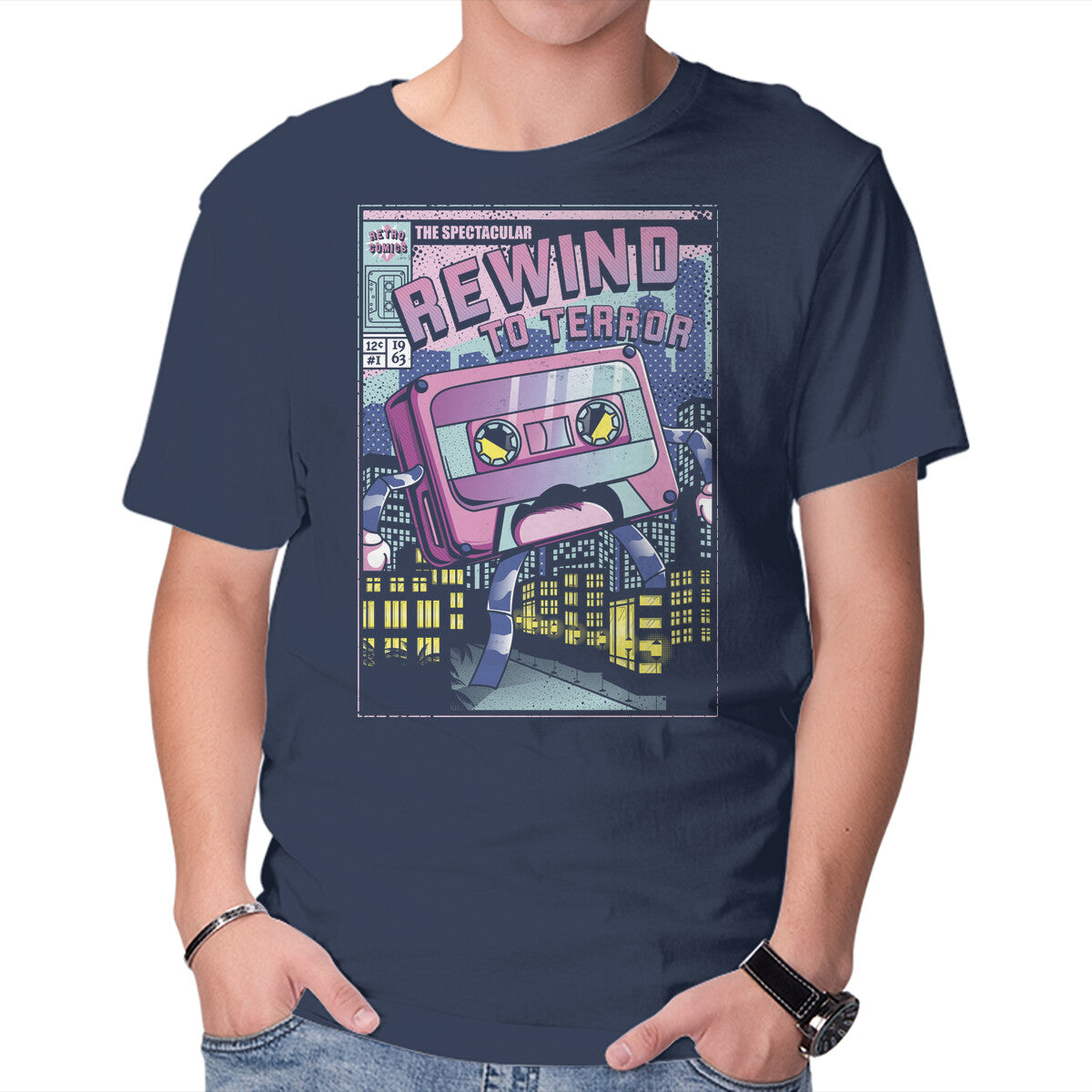 Rewind To Terror – Music Graphic T-Shirt in navy, product display